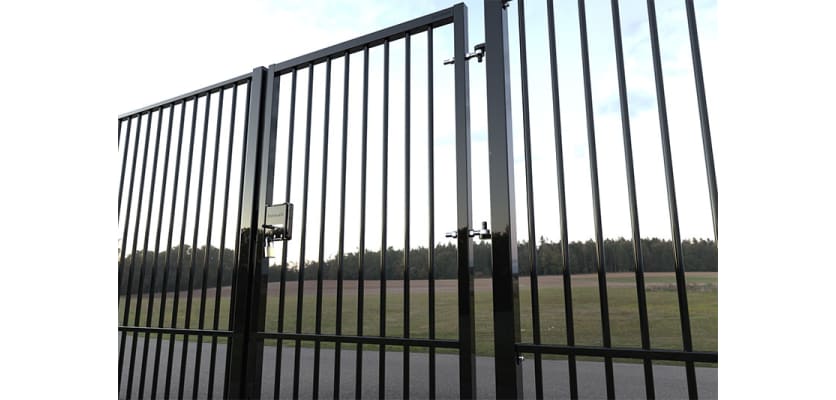 Black EnviroRail® Flat Top Single Leaf Gate Kit installed in park