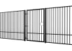 An Angled View of a Black 2.0m Wide EnviroRail Flat Top Single Leaf Gate in a line of railings