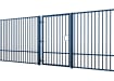 An Angled View of a Blue 2.0m Wide EnviroRail Flat Top Single Leaf Gate in a line of railings