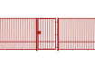 A Red 2.0m Wide EnviroRail Flat Top Single Leaf Gate in a line of railings