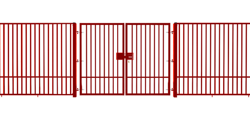 A Red EnviroRail® Double Leaf Flat Top Gate installed into a fencing line 