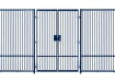 A Blue EnviroRail® Double Leaf Flat Top Gate installed into a fencing line 