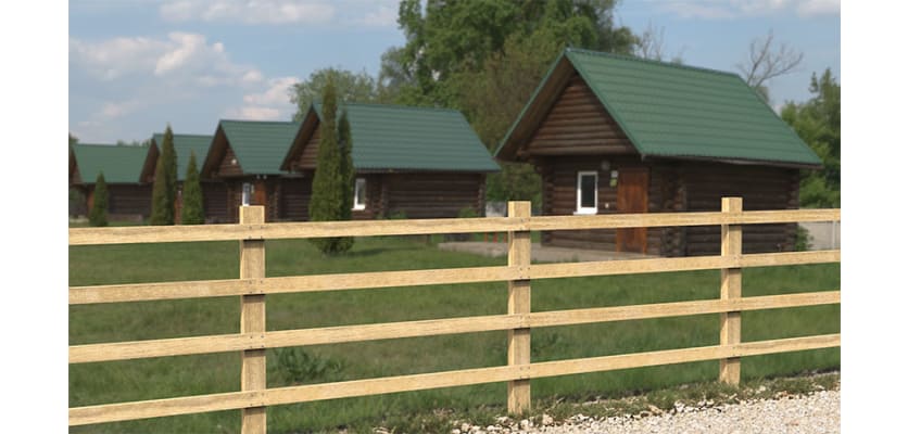 Timber Post and rail installed round holiday homes