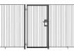 A Black Single Leaf Standard Flat Top Railing Gate installed in a railing perimeter 