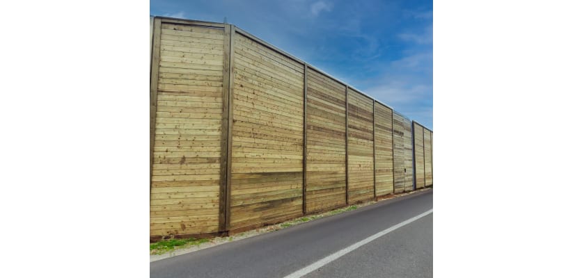 1.8m EchoGroove Reflective Acoustic Fencing Kit installed alongside a road. 