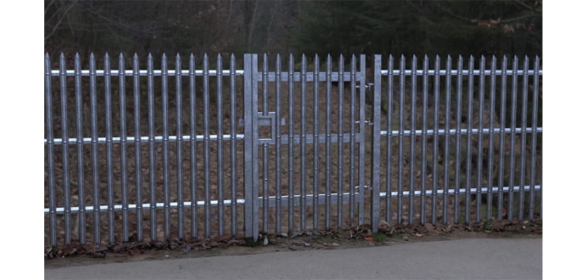 PaliFence® Palisade Security Single Leaf Gate in a perimeter around a private Woodland area