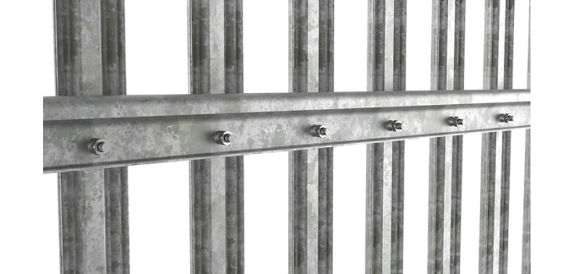 Close up of the rails and bolts of the PaliFence® Palisade Gate 