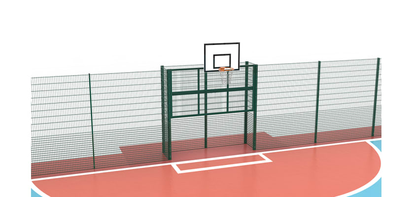 Close up of MUGAPlay® Secure 35 goal and basketball hoop kit