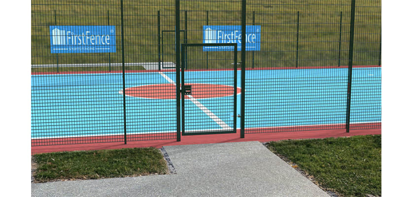 Close up of 1.2m wide pedestrian gate in MUGA system