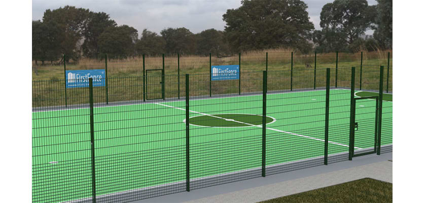 Secure 38 Rebound MUGA Kit with Gate, installed on a grass field