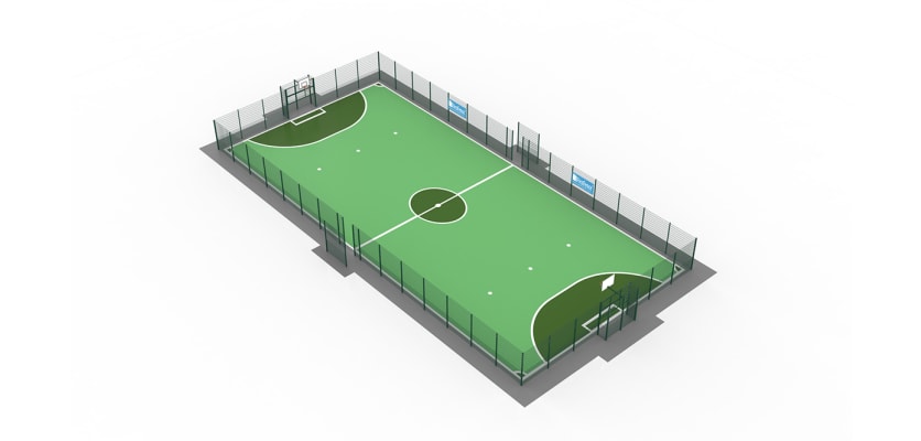 Multi-sport training kit featuring the MUGAPlay® Secure 38 rebound wall