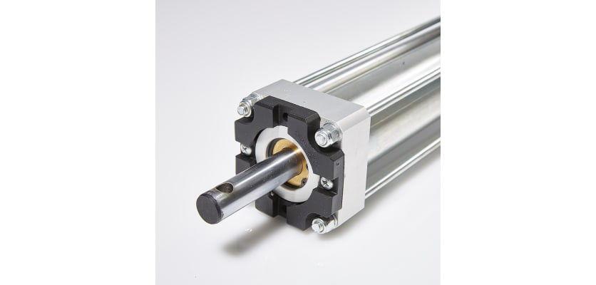 A close up of the end of the hydraulic swing gate operator 