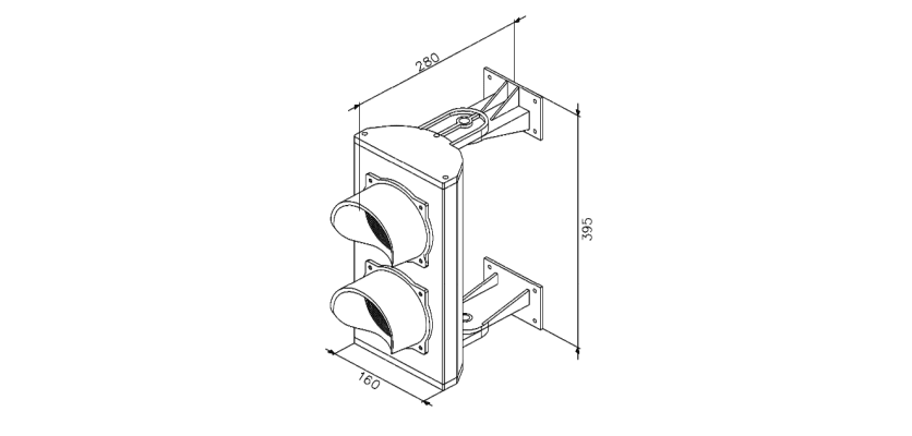 Technical Drawing of the TL2 Traffic Light with Red and Green LED Lights 