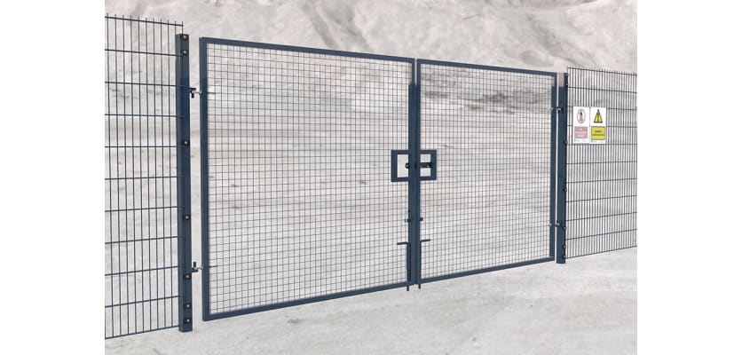 Black Double Leaf Vehicle Site Gate Kit installed around construction site