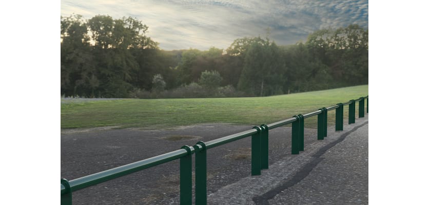 Green Steel Knee Railings along a park path