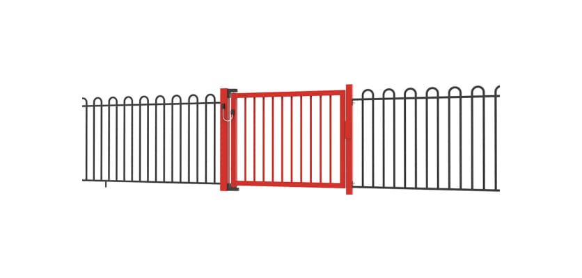 PlaySecure® 1.0m x 1.2m Wide Single Railing Gate Kit installed alongside bow top railings