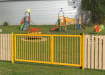 PlaySecure® 1.0m x 2.9m Wide Machine Access Double Railing Gate Kit installed with timber fencing