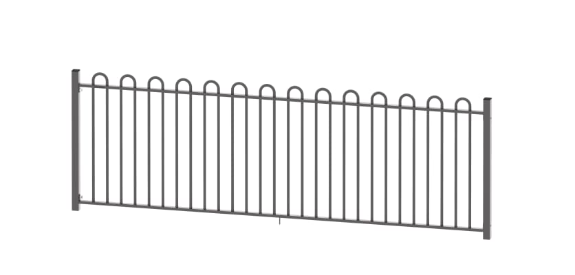 A bay of 1.5m EnviroRail Play Sec Bow Top Railings in Grey