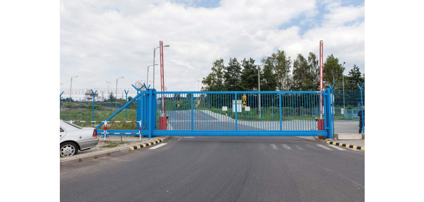 A light blue FFL 95 Manual cantilever Gate 
