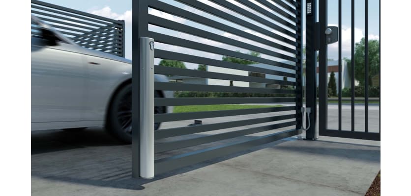Off Centred Adjustable Ground stop attached to a Gate that is in use 