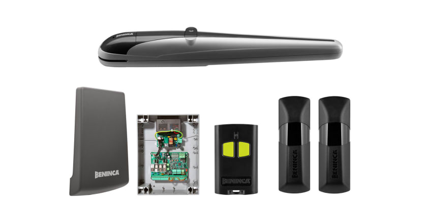 All of the components included within the Above Ground Electromechanical Single Leaf Gate Operator Kit 