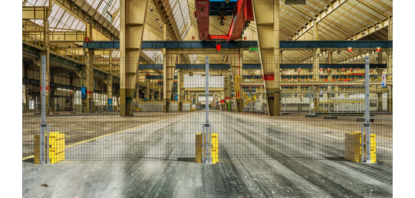 2.4m RapidShield V mesh Fencing inside a manufacturing unit 