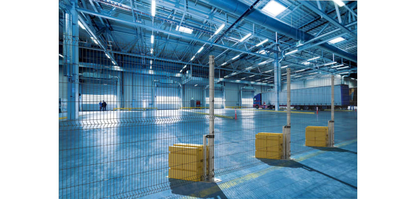 The 2.4m RapidShield Mesh fencing Kit installed in a warehouse 