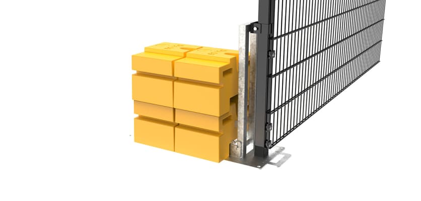 Close up of the Rapidshield Balast system on the Black 868 Mesh Fencing 