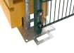 Close up of the base of the ballast system for the 2.4m high Rapidshield 868 Mesh - green finish