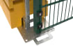 Close up of the base of the ballast system for the 3.0m high Rapidshield 868 Mesh - green finish