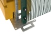 Close up of the base of the ballast system for the 1.8m high Rapidshield 358 Mesh - green finish