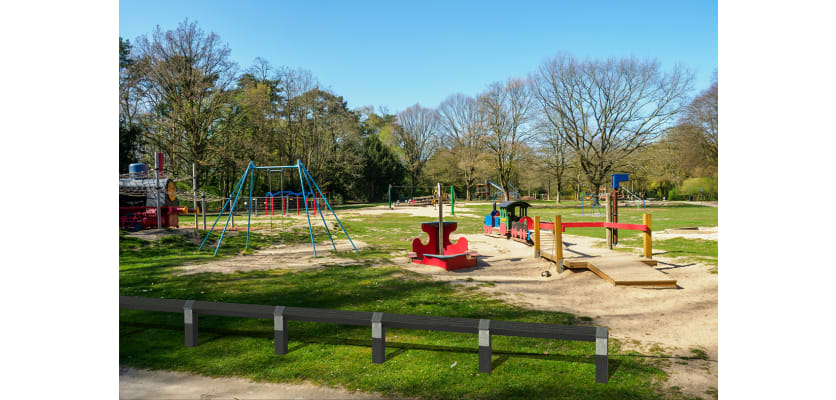 Black Plastic Composite Knee Rail Fencing around a childrens play area