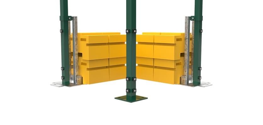 Corner Post system and Ballast Blocks for the RapidShield 868 Mesh Fencing 