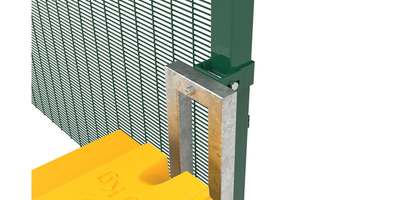 A close up showing the Ballast System attached to the RapidShield 358 Mesh Fencing 