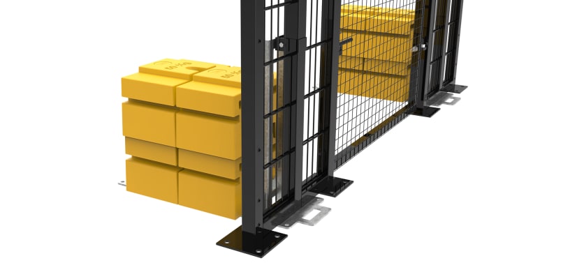Close up of the Ballast system on the RapidShield 2.0m x 1.2m Wide Single Leaf Gate with Black Finish