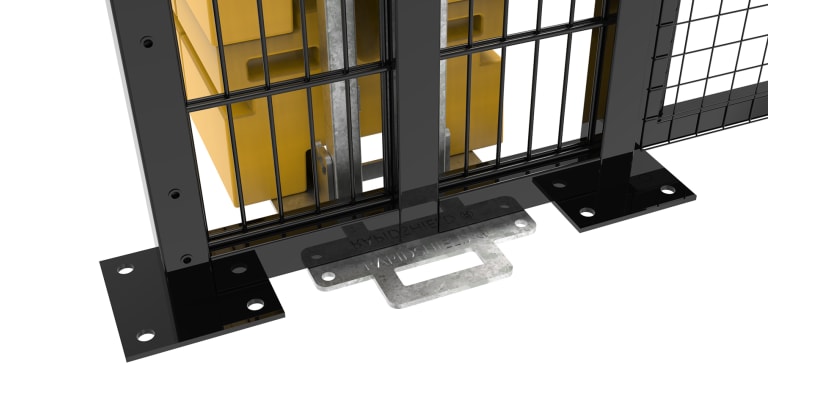 Close up of the Bolt down posts and Ballast system of the RapidShield 2.0m high x 1.2m wide Single Leaf Gate - Black Finish