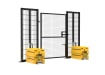 Angled view of the RapidShield 2.0m High x 1.2m Wide Single Leaf Gate and Ballast Blocks with Black Finish
