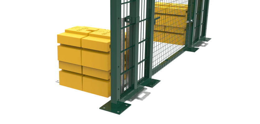 Close up of the Ballast system on the RapidShield 2.0m x 1.2m Wide Single Leaf Gate with Green Finish