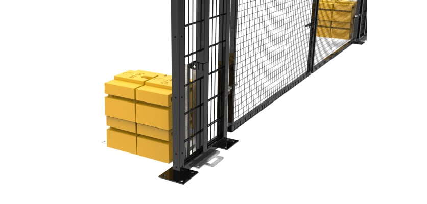 Close up of the Ballast system on the RapidShield 2.0m High x 4.0m Wide Double Leaf Gate with Black Finish