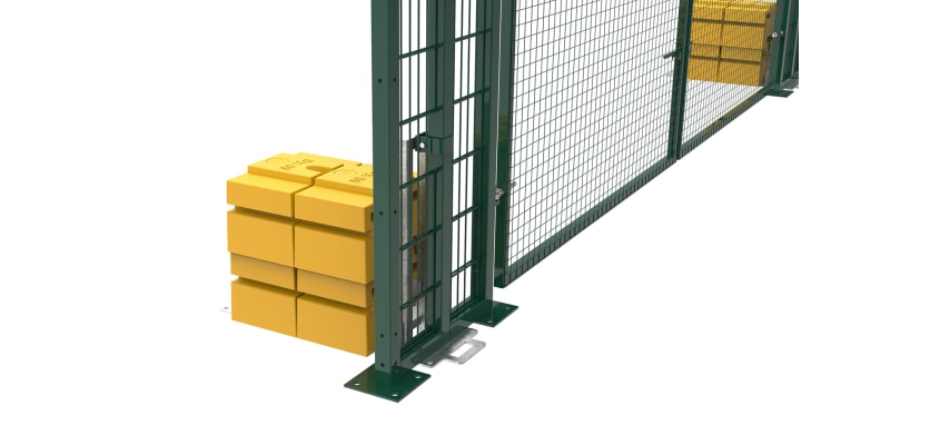 Close up of the Ballast system on the RapidShield 2.0m High x 4.0m Wide Double Leaf Gate with Green Finish