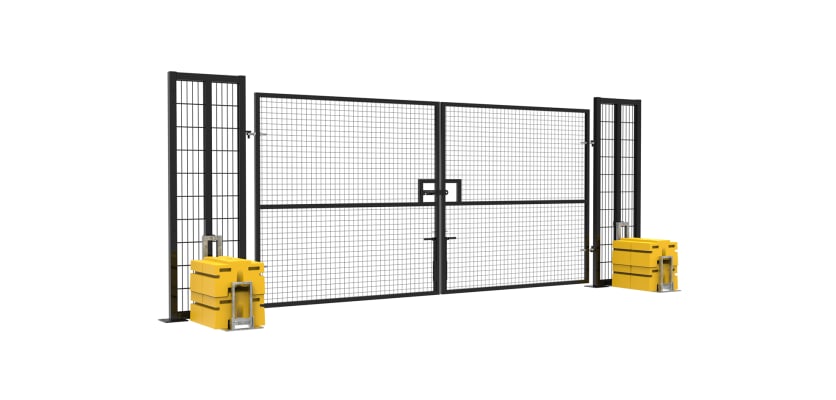 Angled view of the RapidShield 2.0m High x 4.0m Wide Double Leaf Gate - Black Finish