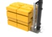Close up of the 1.8m high 868 Mesh RapidShield End post and Ballast Block - Black Finish