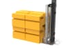 Close up of the 2.4m high RapidShield End post and Ballast Block - Black Finish