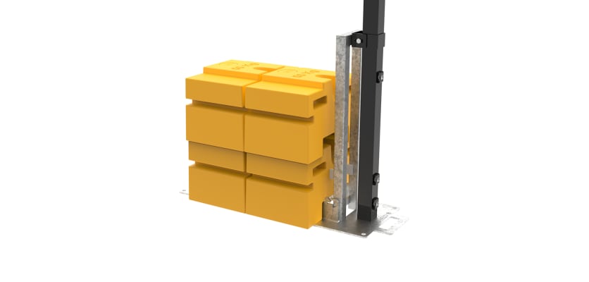 Close up of the 3.0m high RapidShield End post and Ballast Block - Black Finish