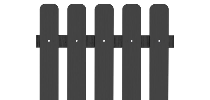 Close up of black picket pale fencing