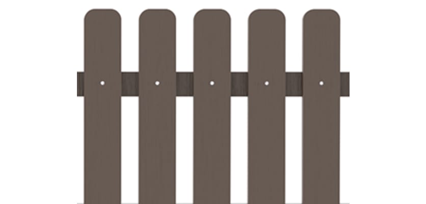 Close up of brown picket pale fencing