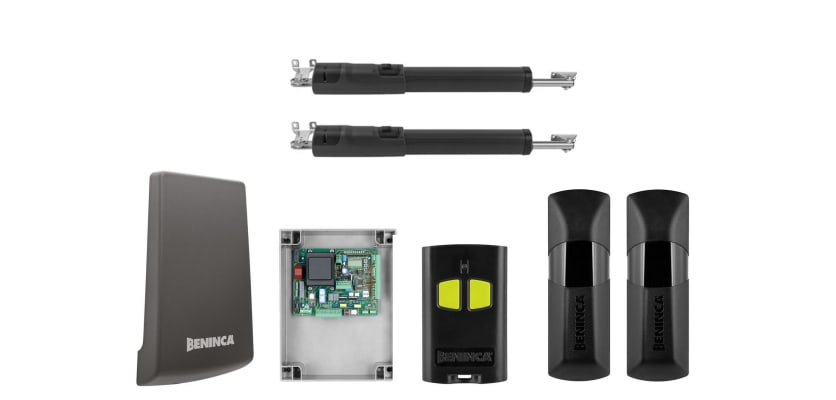 All of the Items included with the KTOM40M Telescopic Double LEad Swing Gate Operator Kit 