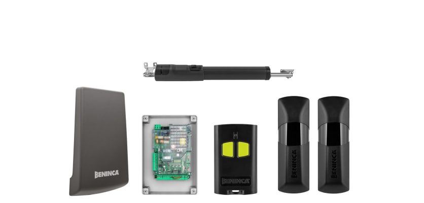 All of the components that come with the KSTOM402ME Telescopic Single Leaf Swing Gate Operator Kit