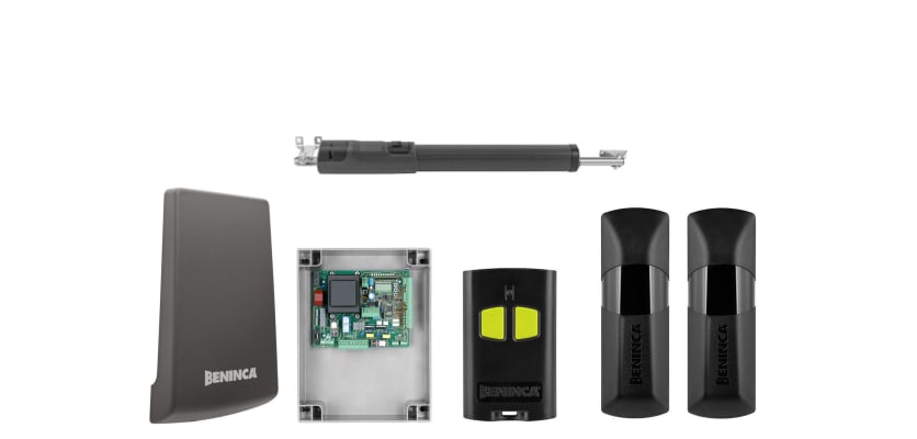 All of the items that are included in the KSTOM50M Telescopic Single Leaf Swing Gate Operator Kit 
