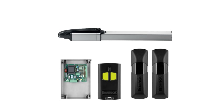 All of the items included with the CAB Hydro KSHD 30 Single Leaf Gate Operator Kit 